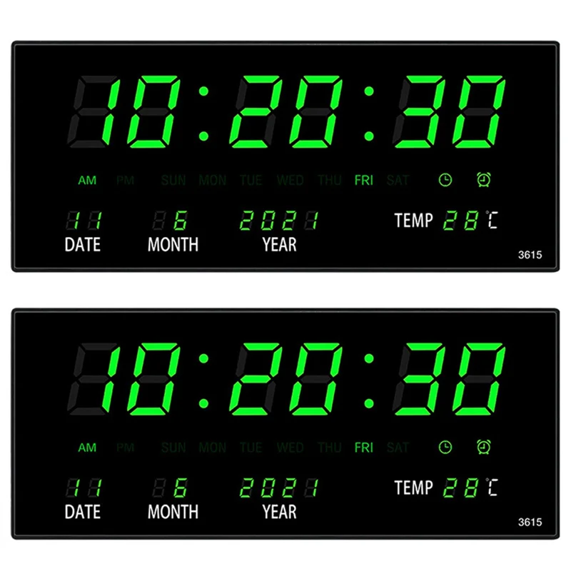 A27F-2X LED Perpetual Calendar Electronic Clock Digital Wall Clock Alarm Hourly Chiming Temperature Table Clocks Home Green
A27F-2X LED Perpetual Calendar Electronic Clock Digital Wall Clock Alarm Hourly Chiming Temperature Table Clocks Home Green