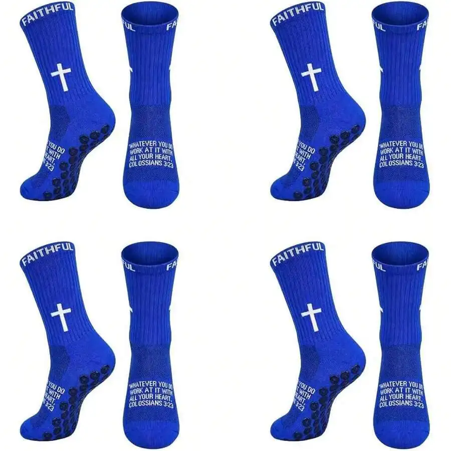 4 Pcs Blue Faith Cross Anti-Slip Sports Socks With Rubber Dots Colossians 3:23
4 Pcs Blue Faith Cross Anti-Slip Sports Socks With Rubber Dots Colossians 3:23
