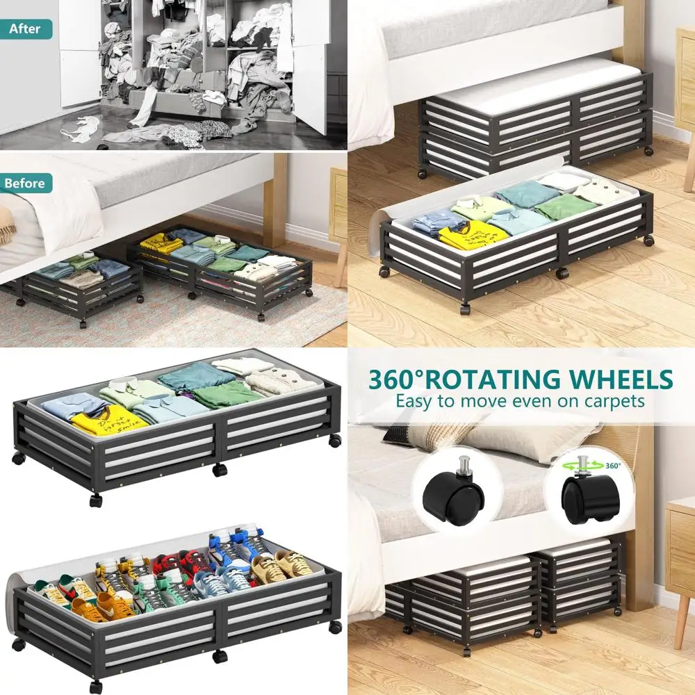 Rolling Underbed Storage Containers with Wheels and Large Dustproof Bags - 2 Pack Black Long Shoe Organizers
Rolling Underbed Storage Containers with Wheels and Large Dustproof Bags - 2 Pack Black Long Shoe Organizers