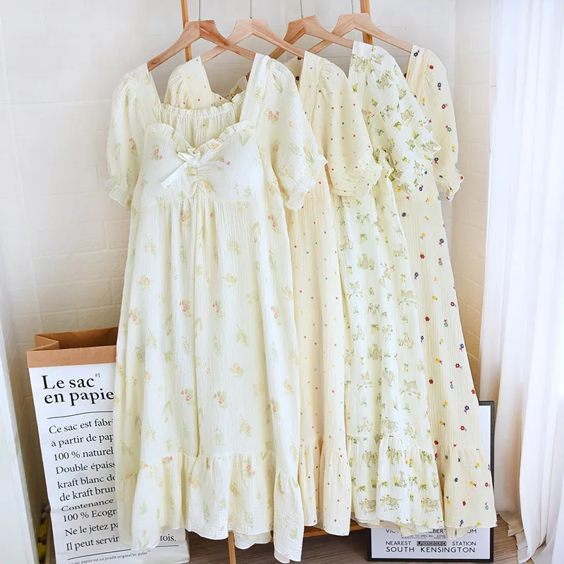 New Women's Summer Dress Nightie Lingerie For Women Nightgown Gauze Cotton Floral Dressing Gown Casual Nightdress Lady
New Women's Summer Dress Nightie Lingerie For Women Nightgown Gauze Cotton Floral Dressing Gown Casual Nightdress Lady