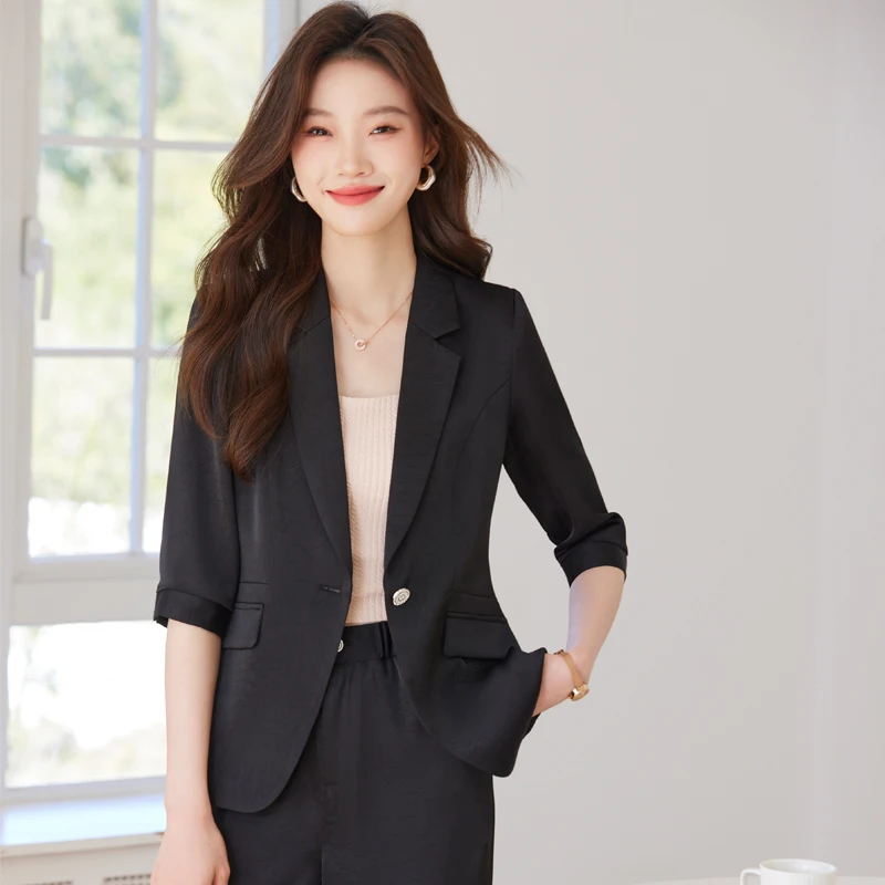 Fashion Satin Black Women's Suit Pants Set Mid-Length Sleeve Single Button Lightweight Casual Business-Friendly Summer 2026
Fashion Satin Black Women's Suit Pants Set Mid-Length Sleeve Single Button Lightweight Casual Business-Friendly Summer 2026