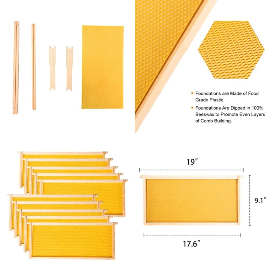Deep Brood Beehive Frames with Wax Foundation,10 Pack Honey Bee Frames with 100% Beeswax Coated Food Grade Foundation Sheets, 9-1/8-Inch(Yellow)
Deep Brood Beehive Frames with Wax Foundation,10 Pack Honey Bee Frames with 100% Beeswax Coated Food Grade Foundation Sheets, 9-1/8-Inch(Yellow)