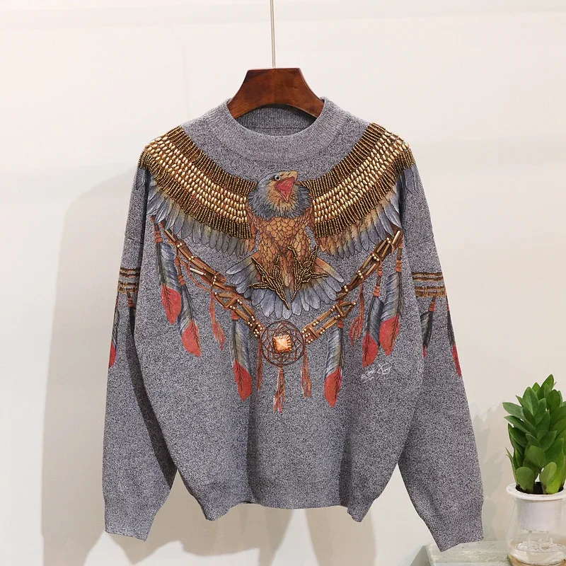 Black Knitted Tracksuit Women Outfits Autumn Fashion Beading Eagle Print Pullover Sweater Pants Set Female Loose Casual Knit 2pc
Black Knitted Tracksuit Women Outfits Autumn Fashion Beading Eagle Print Pullover Sweater Pants Set Female Loose Casual Knit 2pc