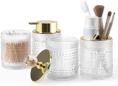 DASITON 4Pc Glass Bathroom Set with Foaming Dispenser & Toothbrush Holder - Clear A
DASITON 4Pc Glass Bathroom Set with Foaming Dispenser & Toothbrush Holder - Clear A