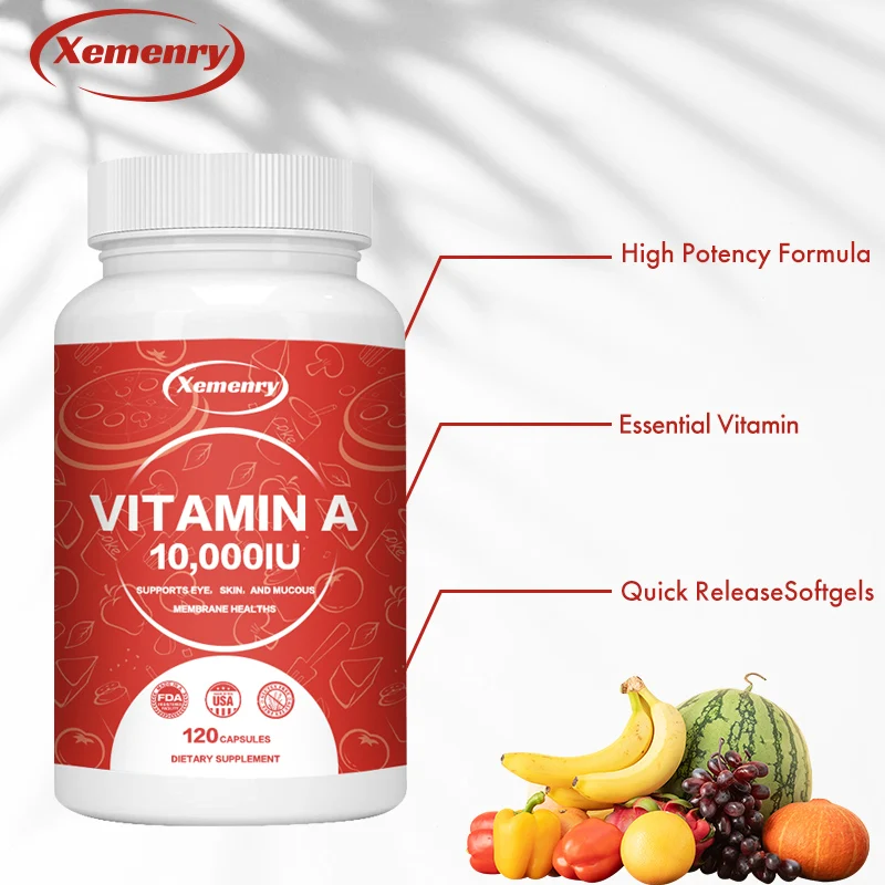 Vitamin A Capsules 10000IU - Supports Skin, Eye, Bone Health, Antioxidants, Enhances Immunity, and Maintains Overall Health
Vitamin A Capsules 10000IU - Supports Skin, Eye, Bone Health, Antioxidants, Enhances Immunity, and Maintains Overall Health