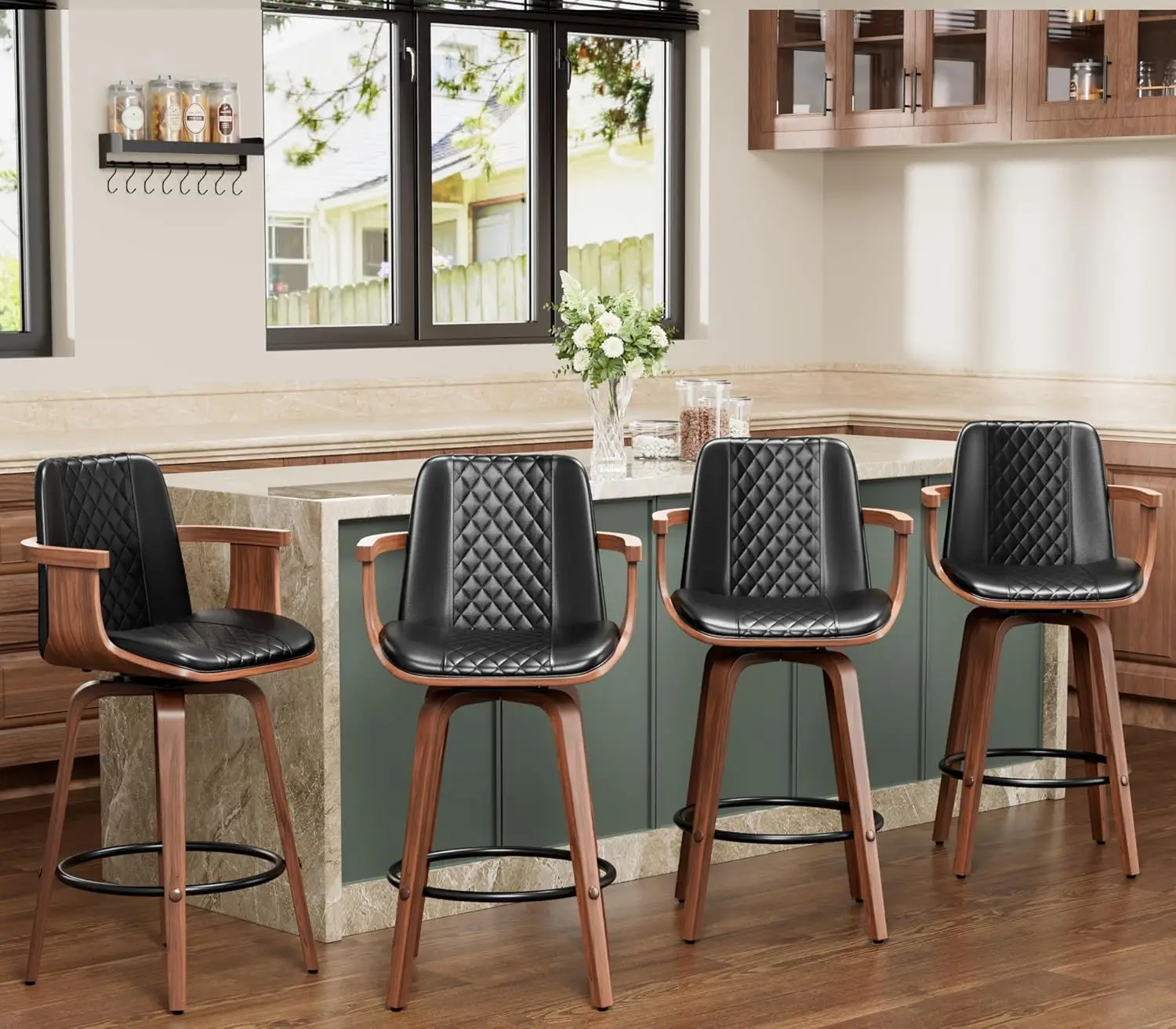 Bar Stools Set of 4, 26" Bentwood Barstools with Wooden Arms, Mid Modern Counter Height Swivel Bar Chairs PU Leather wit
Bar Stools Set of 4, 26" Bentwood Barstools with Wooden Arms, Mid Modern Counter Height Swivel Bar Chairs PU Leather wit