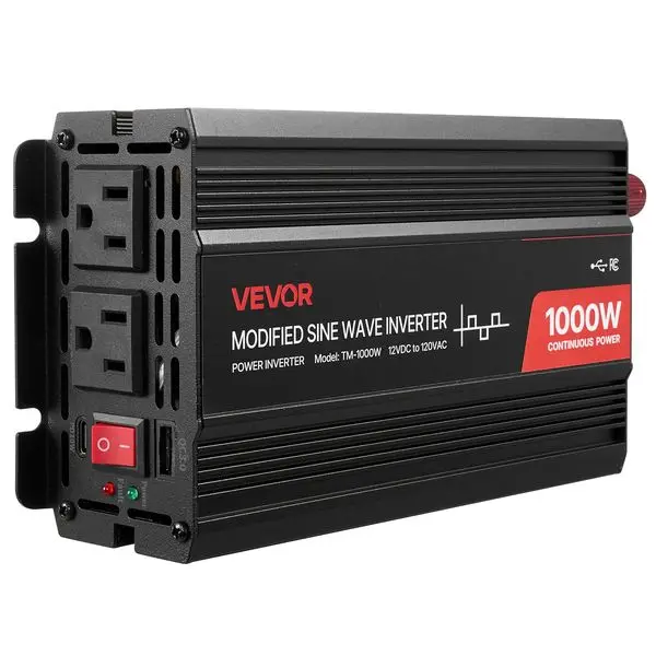 1000W Power Inverter, 12V DC to 120V AC Modified Sine Wave Inverter, Car Converter with USB & Type-C Port, 2 AC Outlets, LED
1000W Power Inverter, 12V DC to 120V AC Modified Sine Wave Inverter, Car Converter with USB & Type-C Port, 2 AC Outlets, LED