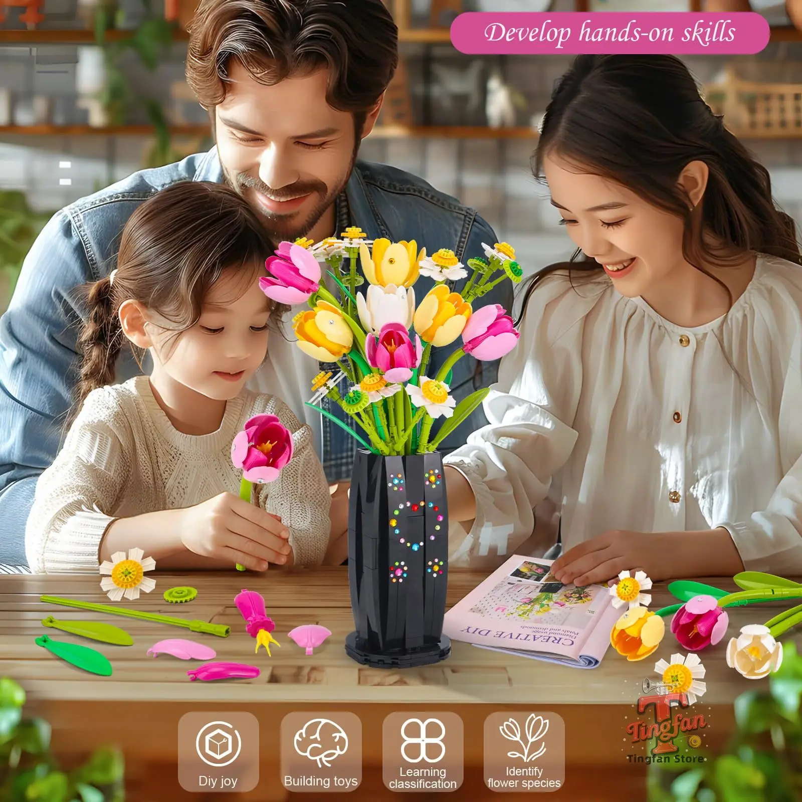1250PCS Creative DIY Tulips Plant Bouquet Building Set Flowers with Vase Toys for Girls Adults Valentines Birthdays Mother's Day
1250PCS Creative DIY Tulips Plant Bouquet Building Set Flowers with Vase Toys for Girls Adults Valentines Birthdays Mother's Day