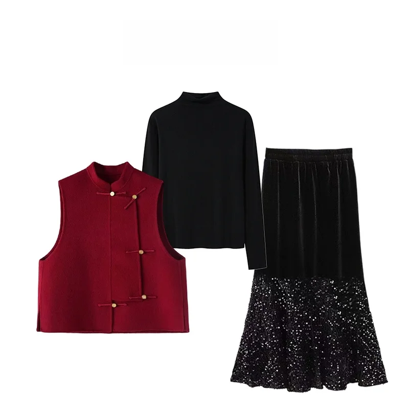 Black High Waist Shiny Sequin Blouse Stand Collar Vest Fashion Three Piece Set Women's Casual Style Polyester Autumn Winter S...
Black High Waist Shiny Sequin Blouse Stand Collar Vest Fashion Three Piece Set Women's Casual Style Polyester Autumn Winter S...