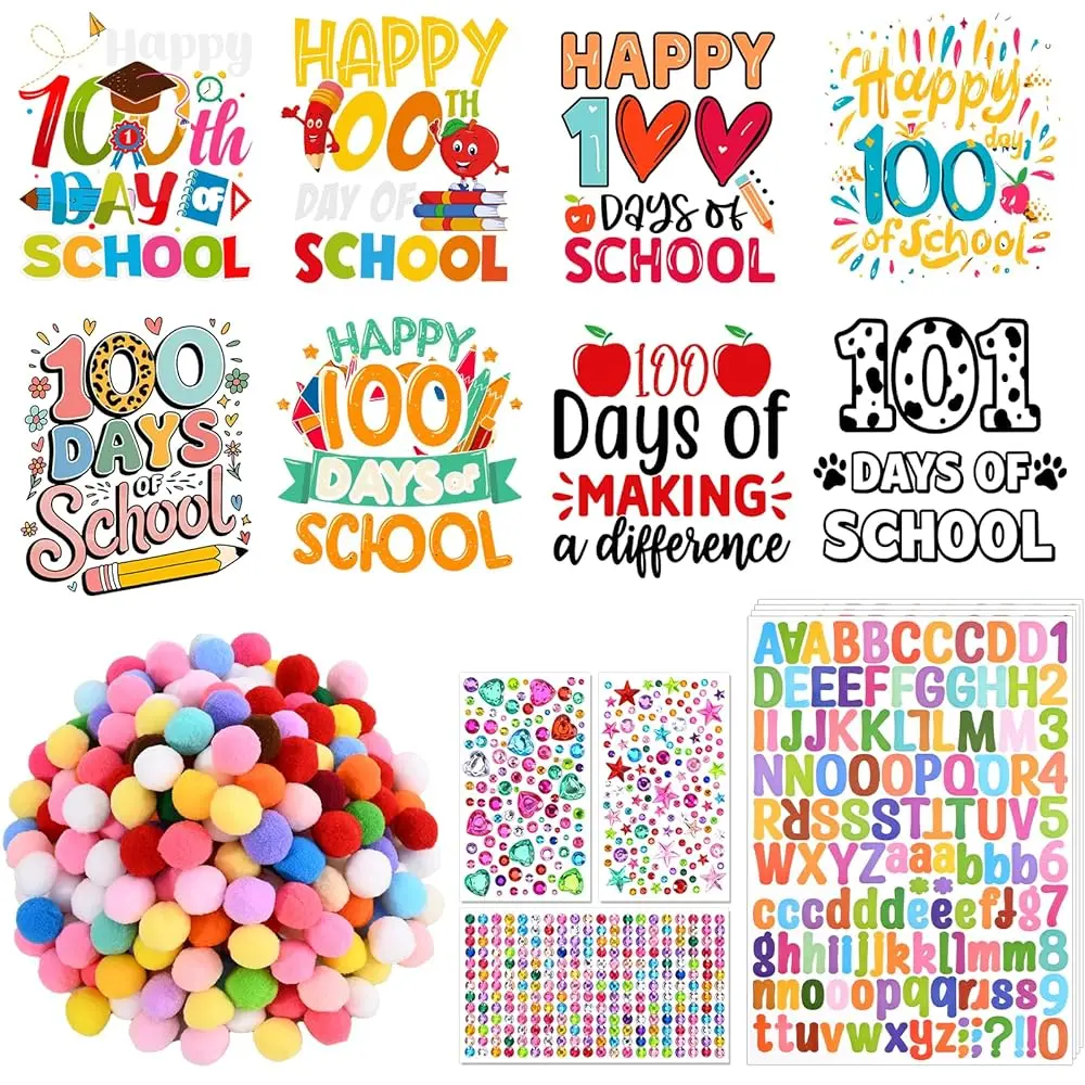 16 Sets 100 Days of School Craft Kit Iron on Transfers Stickers DIY Iron on Heat Transfer Decals with Pom Pom Ball Dot Sticke
16 Sets 100 Days of School Craft Kit Iron on Transfers Stickers DIY Iron on Heat Transfer Decals with Pom Pom Ball Dot Sticke