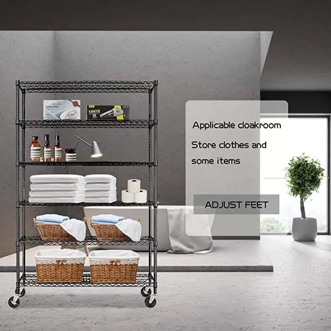 Six-Level Adjustable Steel Wire Storage Rack With Wheels, 76x48x18 Inch Heavy Duty Shelving For Kitchen Garage Pantry
Six-Level Adjustable Steel Wire Storage Rack With Wheels, 76x48x18 Inch Heavy Duty Shelving For Kitchen Garage Pantry