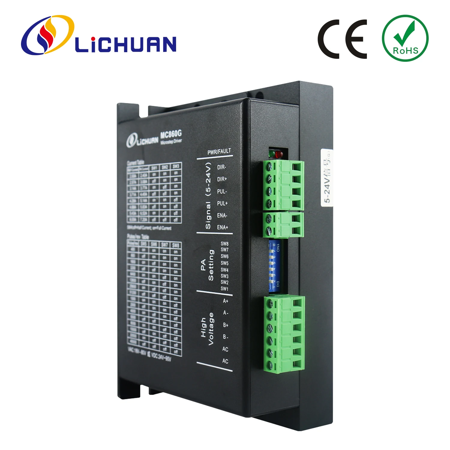 Lichuan DC24V~110V/AC18V~80V 7.2A 400~51200ppr 2Phase Nema34 Stepper Driver Open Loop Stepper Motors Drivers for New Energy
Lichuan DC24V~110V/AC18V~80V 7.2A 400~51200ppr 2Phase Nema34 Stepper Driver Open Loop Stepper Motors Drivers for New Energy