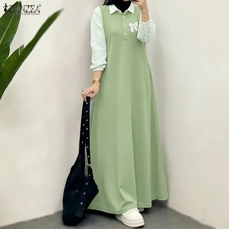 ZANZEA Muslim Women's Abaya Maxi Dress Half Buttons Collared Puff Sleeve Patchwork Long Dress Islamic Modest Fashion Robes Femme
ZANZEA Muslim Women's Abaya Maxi Dress Half Buttons Collared Puff Sleeve Patchwork Long Dress Islamic Modest Fashion Robes Femme