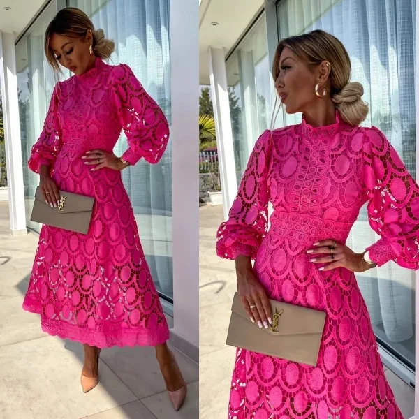 Spring Autumn New Sexy Hollow Long Sleeves Dresses Elegant Lace Splicing Dress Fashion Stand Collar Holiday Party Dress Vestidos
Spring Autumn New Sexy Hollow Long Sleeves Dresses Elegant Lace Splicing Dress Fashion Stand Collar Holiday Party Dress Vestidos