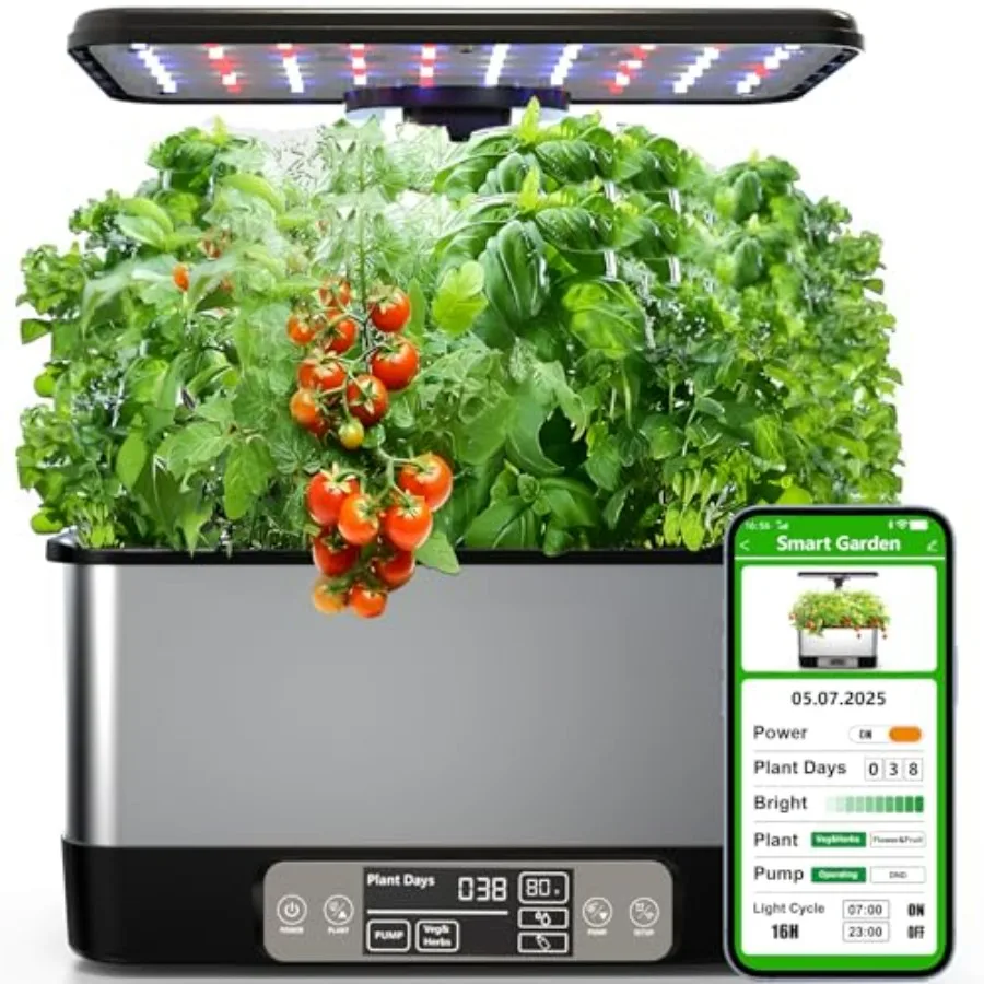 Indoor Hydroponics Growing System with 8 Pods Stainless Steel Black Smart App WiFi Control Auto Timer Quiet Pump Grow Light Per
Indoor Hydroponics Growing System with 8 Pods Stainless Steel Black Smart App WiFi Control Auto Timer Quiet Pump Grow Light Per