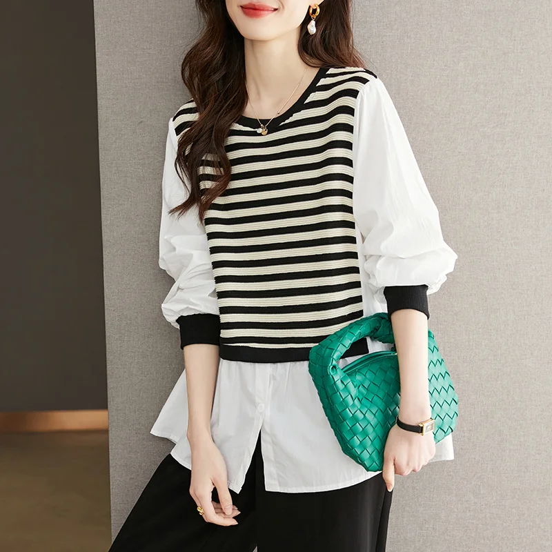 Oversize Fake Two Pieces Top For Women 2023 Spring Split Stripe Splicing Long Sleeve Blouses Loose Casual Fashion Shirts
Oversize Fake Two Pieces Top For Women 2023 Spring Split Stripe Splicing Long Sleeve Blouses Loose Casual Fashion Shirts