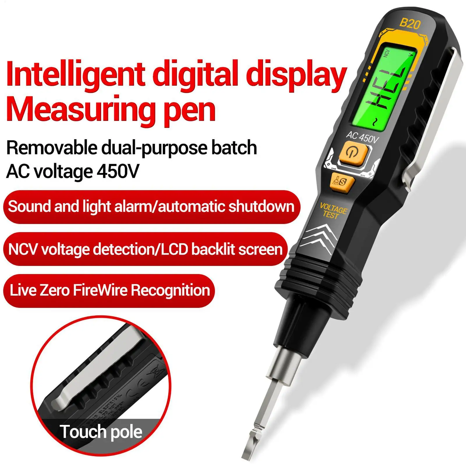 B20 Double Head Screwdriver LED Light Voltage Detector Smart Recognion 11V~ 450V AC Voltage Detection Digital Meter Tester Pen
B20 Double Head Screwdriver LED Light Voltage Detector Smart Recognion 11V~ 450V AC Voltage Detection Digital Meter Tester Pen
