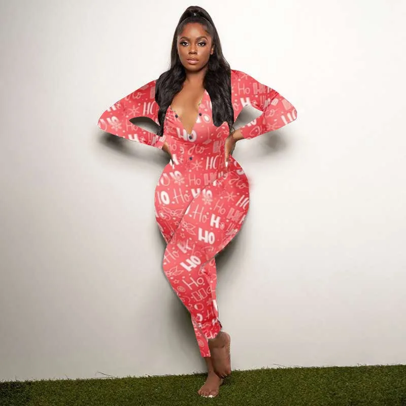 Christmas Pattern Print Women Home Skinny Jumpsuits Sexy V-neck Buttons Long Sleeve Slim Casual Rompers Club Party Pajamas
Christmas Pattern Print Women Home Skinny Jumpsuits Sexy V-neck Buttons Long Sleeve Slim Casual Rompers Club Party Pajamas
