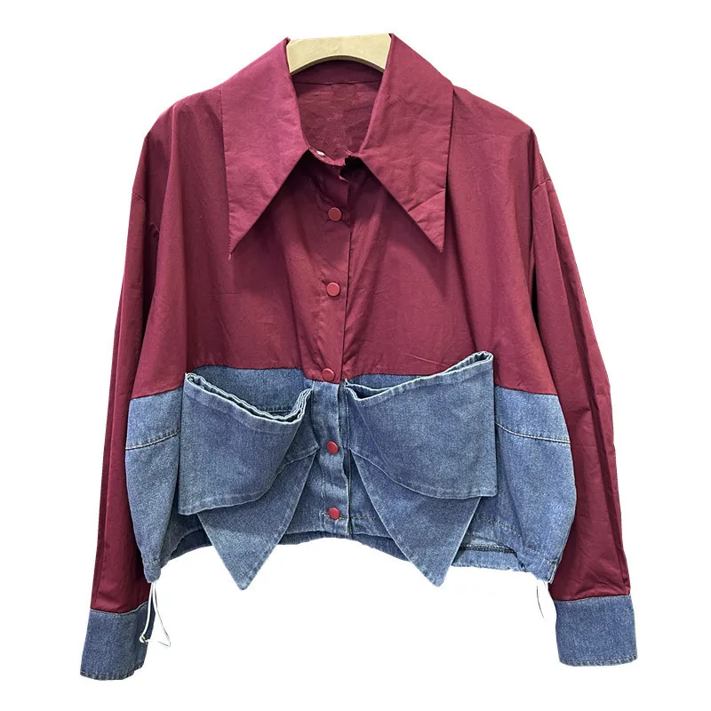 Blouses Women Shirt Casual Tops Denim Patchwork Long Sleeve Shirts Slim Fit Single Breasted Top Elegant Autumn Office Lady 2025
Blouses Women Shirt Casual Tops Denim Patchwork Long Sleeve Shirts Slim Fit Single Breasted Top Elegant Autumn Office Lady 2025