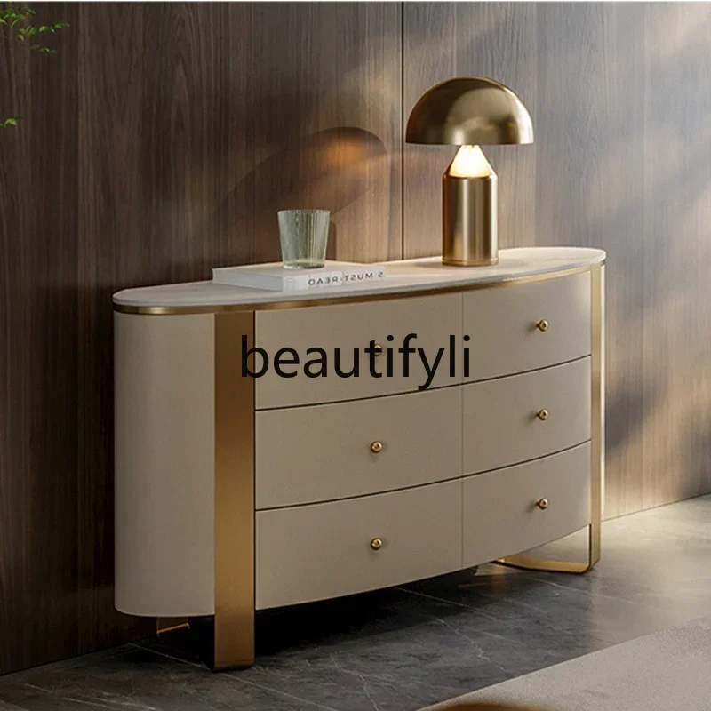 Light luxury rock slab dining side cabinet Stainless steel simple secret cabinet High-grade circular arc six-bucket cabinet
Light luxury rock slab dining side cabinet Stainless steel simple secret cabinet High-grade circular arc six-bucket cabinet