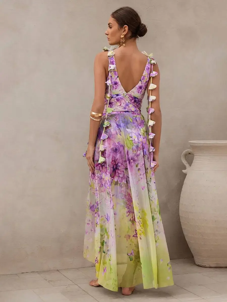 Romantic Floral Gradient Print Tassel Backless Maxi Dress For Summer Beach Vacation
Romantic Floral Gradient Print Tassel Backless Maxi Dress For Summer Beach Vacation