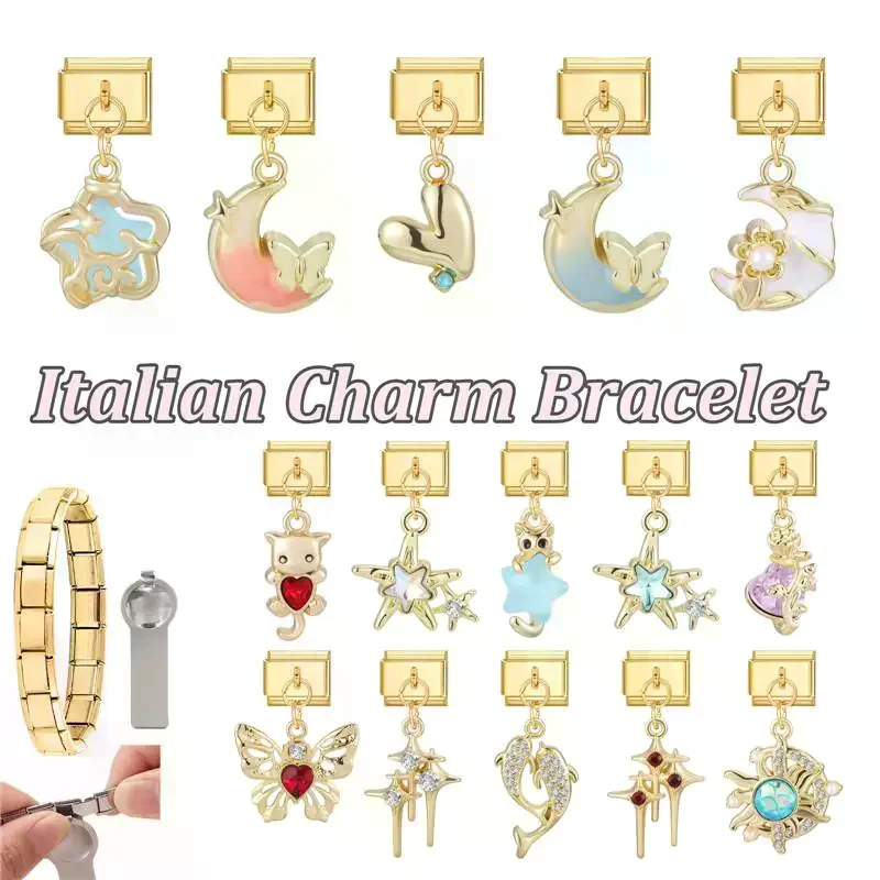 Gold Color Butterfly Bow Knot Strawberry Star Pendant Beads Vintage Italian Charm Bracelet Stainless Steel DIY Jewelry Gifts
Gold Color Butterfly Bow Knot Strawberry Star Pendant Beads Vintage Italian Charm Bracelet Stainless Steel DIY Jewelry Gifts