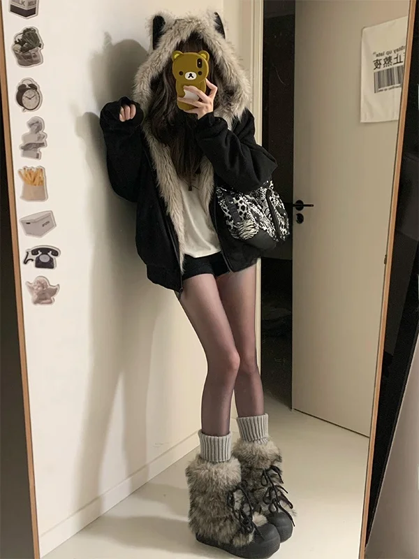 Cute Thickened American Style Cotton Jacket Sweet Cool Retro Commuter Coat with Fur Collar Zipper Closure Long Sleeve Winter ...
Cute Thickened American Style Cotton Jacket Sweet Cool Retro Commuter Coat with Fur Collar Zipper Closure Long Sleeve Winter ...