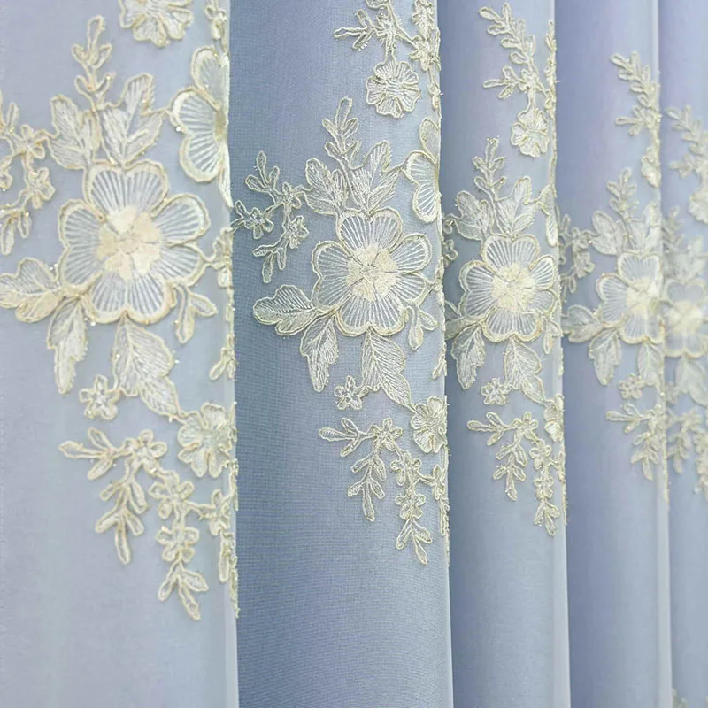 European Light Luxury and Elegant Floral Embroidery and Blue Relief Cloth Double Layer Curtains For Living Rooms and Bedroom
European Light Luxury and Elegant Floral Embroidery and Blue Relief Cloth Double Layer Curtains For Living Rooms and Bedroom