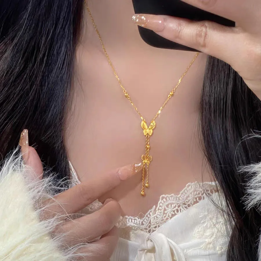 Butterfly tassel necklace 9999 real gold 24K new fantasy butterfly pendant clavicle chain
Butterfly tassel necklace 9999 real gold 24K new fantasy butterfly pendant clavicle chain