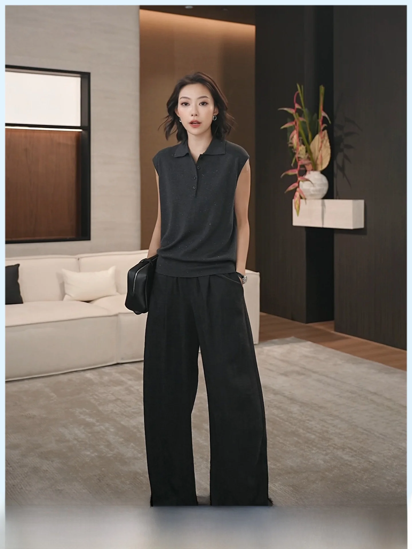 Classic Black Textured Straight Leg Casual Pants Women's Elastic Waist Wide Leg Long Pants Spring 2026 Versatile Comfortable
Classic Black Textured Straight Leg Casual Pants Women's Elastic Waist Wide Leg Long Pants Spring 2026 Versatile Comfortable
