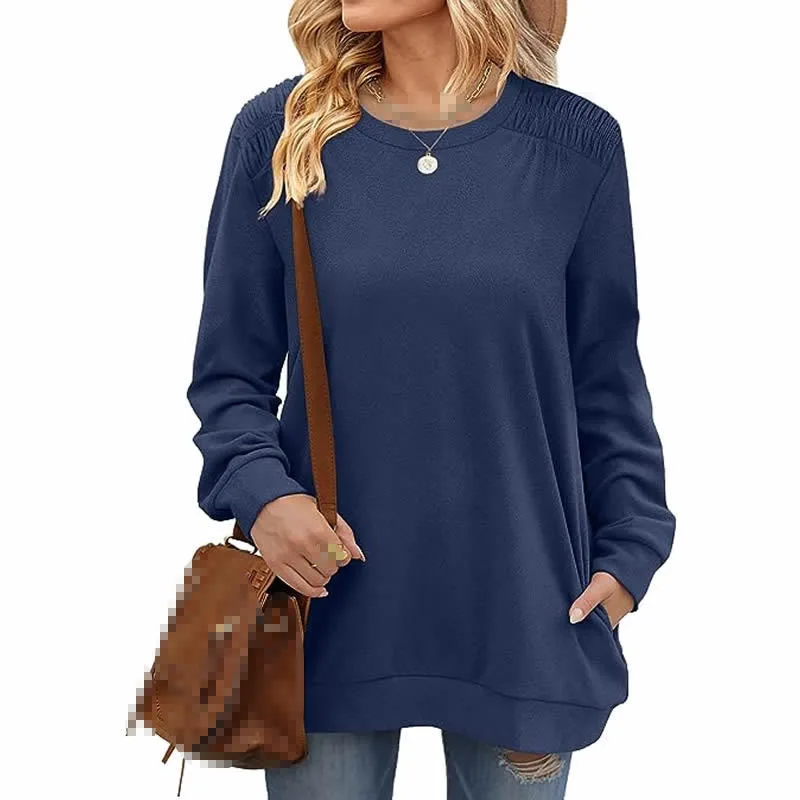 Fashion Women's Sweatshirt Solid Color Autumn Casual Design Sense Pullover Pocket Comfortable O-neck Loose Women Personality Top
Fashion Women's Sweatshirt Solid Color Autumn Casual Design Sense Pullover Pocket Comfortable O-neck Loose Women Personality Top