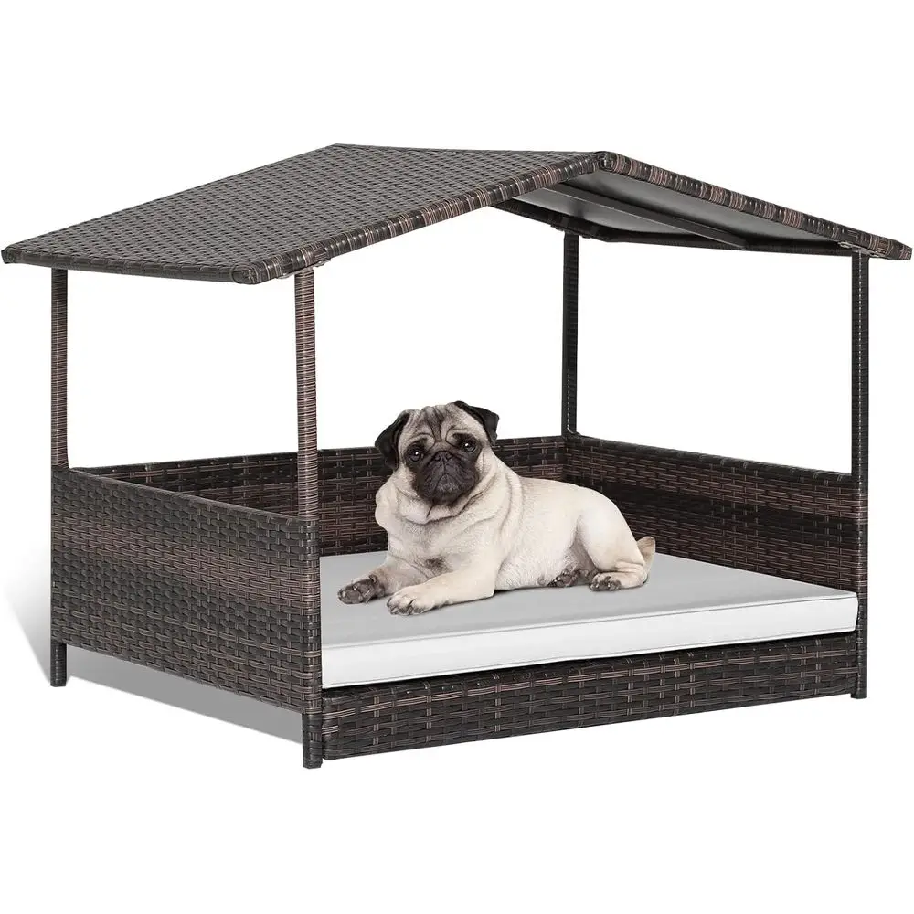 Raised Rattan Dog Bed with Removable Cushion, Washable Cover, Weatherproof, Suitable for Small to Medium Dogs (White)
Raised Rattan Dog Bed with Removable Cushion, Washable Cover, Weatherproof, Suitable for Small to Medium Dogs (White)