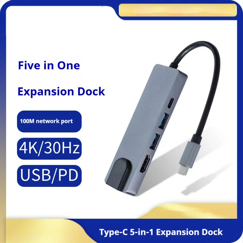 5-in-1 Type-C Docking Station, 100Mbps Ethernet HDMI Multi-function Hub Converter for Laptop
5-in-1 Type-C Docking Station, 100Mbps Ethernet HDMI Multi-function Hub Converter for Laptop
