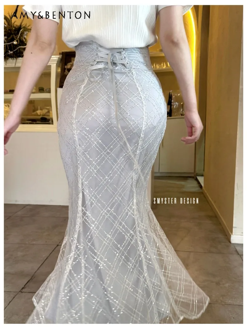 Japanese Style Heavy Industry Fishtail Skirt Women Sequin Shiny High Waist Slimming Elegant Mid-Length Skirt Mine Series Skirts
Japanese Style Heavy Industry Fishtail Skirt Women Sequin Shiny High Waist Slimming Elegant Mid-Length Skirt Mine Series Skirts