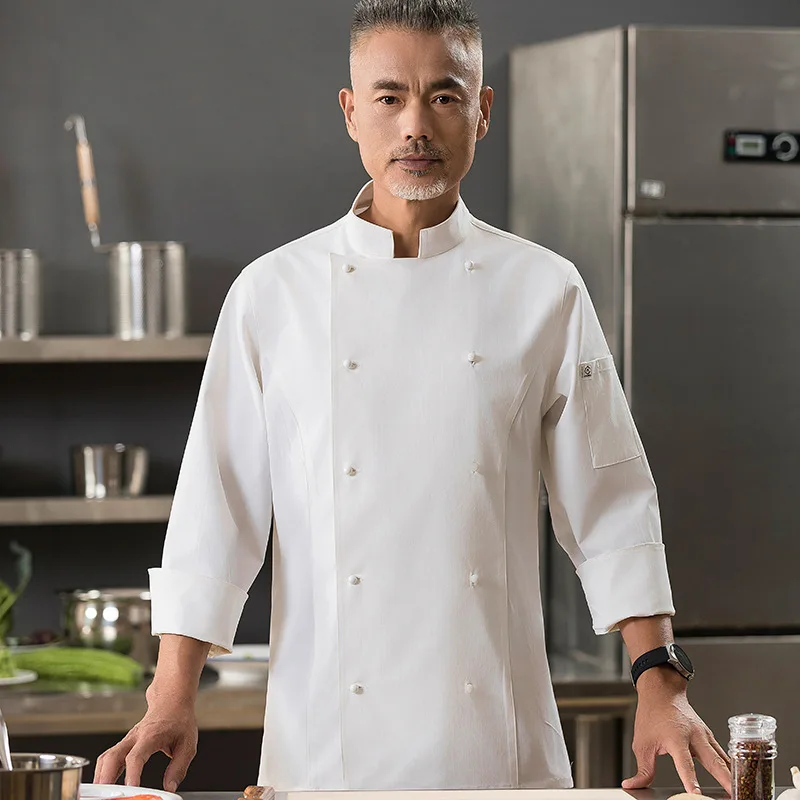 Chef Overalls Long Sleeve Chinese Hotel Restaurant Rear Kitchen Clothing Men's Women's Autumn and Winter White
Chef Overalls Long Sleeve Chinese Hotel Restaurant Rear Kitchen Clothing Men's Women's Autumn and Winter White