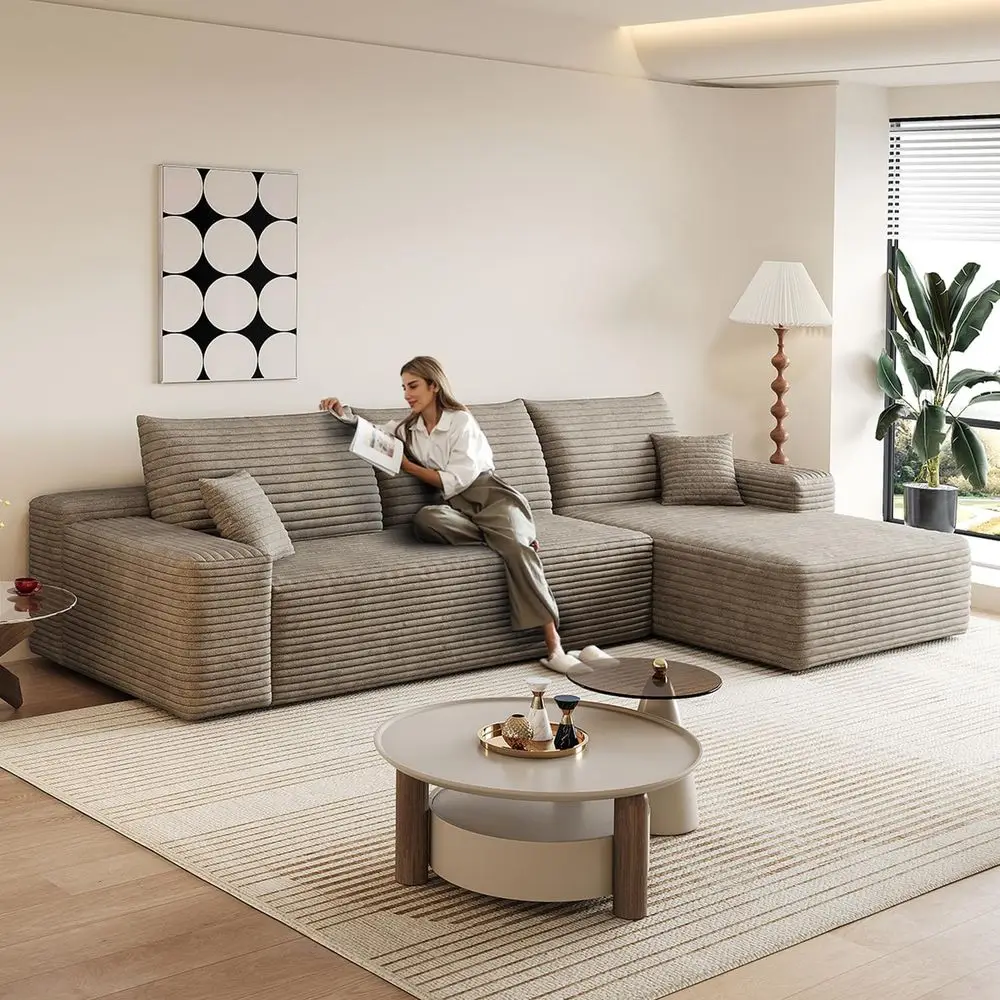 107.5" L-Shaped Sectional ern BonelCorduroy Couch with Chaise-No Assembly Required Deep-Seat, Upholstered ular Cloud Soa or Livi
107.5" L-Shaped Sectional ern BonelCorduroy Couch with Chaise-No Assembly Required Deep-Seat, Upholstered ular Cloud Soa or Livi