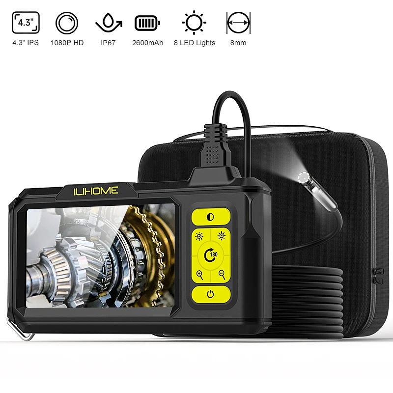 4.3'' IPS Endoscope Dual 8mm Camera 1080P 5M Rigid Cable Detachable Design Borescope Waterproof with Tools Bag Inspection Piping
4.3'' IPS Endoscope Dual 8mm Camera 1080P 5M Rigid Cable Detachable Design Borescope Waterproof with Tools Bag Inspection Piping