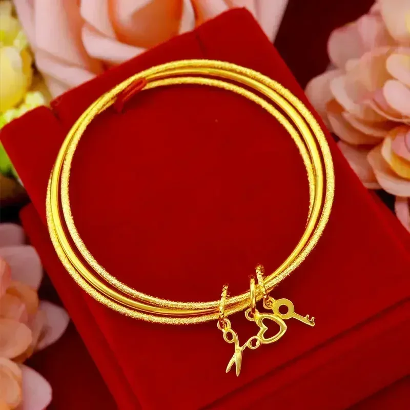 24k Real Gold Love Key Pendant Bracelet, Gold Three-circle Wristband Bracelet for Girlfriend Birthday Gifts
24k Real Gold Love Key Pendant Bracelet, Gold Three-circle Wristband Bracelet for Girlfriend Birthday Gifts