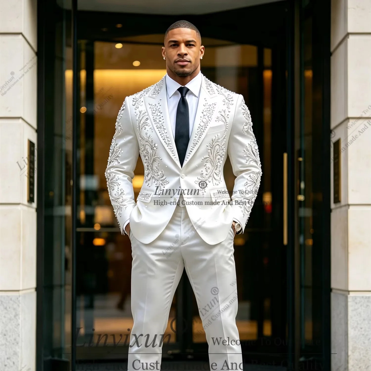 Elegant Wedding men's suits and separates Jewelry Stones Ornament Prom Blazers Customized 2 Pieces Groom Formal Party Tuxedos
Elegant Wedding men's suits and separates Jewelry Stones Ornament Prom Blazers Customized 2 Pieces Groom Formal Party Tuxedos