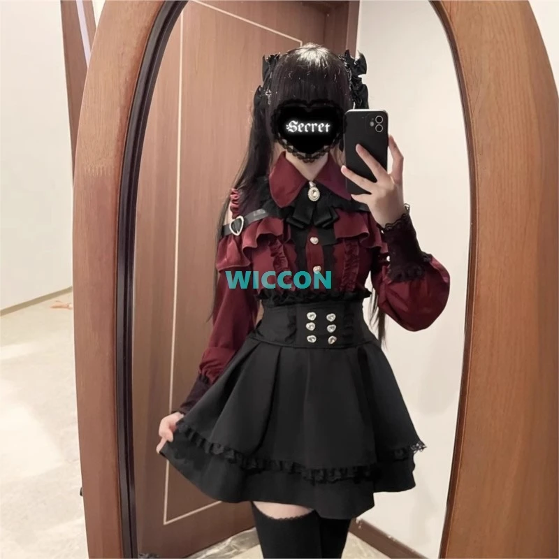Dark Sweet Heart Ground Type Y2k Aesthetic Lolita Set, Ruffle Sleeve Top & A-line Skirt, Cute Kawaii Japanese Style Gothic
Dark Sweet Heart Ground Type Y2k Aesthetic Lolita Set, Ruffle Sleeve Top & A-line Skirt, Cute Kawaii Japanese Style Gothic