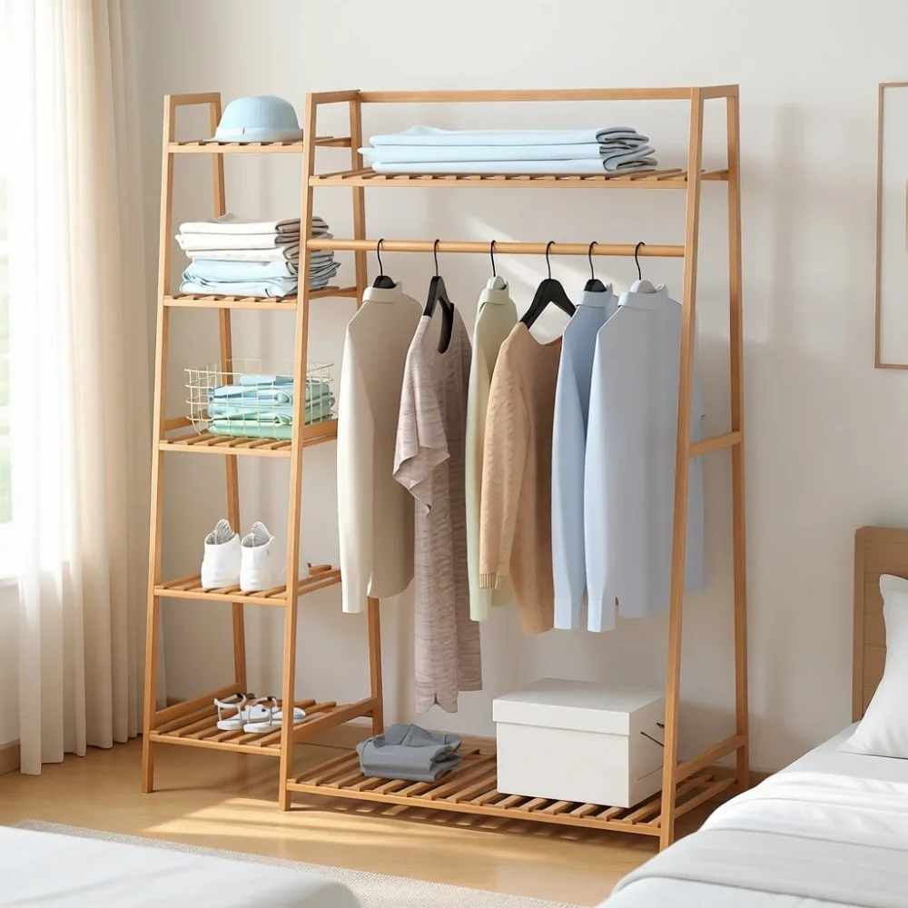 Bamboo Free Standing Garment Rack with Shoe Shelf Multi Tier Closet Organizer for Bedroom Entryway Hall
Bamboo Free Standing Garment Rack with Shoe Shelf Multi Tier Closet Organizer for Bedroom Entryway Hall