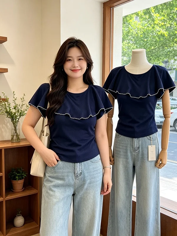 plus Size Women's Fashionable Summer Shirt 2026 Korean Style Short Sleeve with Lace Details Versatile Age Reducing Slimming Top
plus Size Women's Fashionable Summer Shirt 2026 Korean Style Short Sleeve with Lace Details Versatile Age Reducing Slimming Top