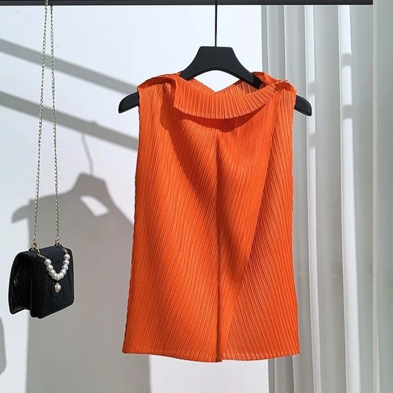 Miyake Pleated Sleeveless T-Shirt Summer New Solid Color Casual Loose Versatile Vest Women's Lightweight Stretch Comfortable Top
Miyake Pleated Sleeveless T-Shirt Summer New Solid Color Casual Loose Versatile Vest Women's Lightweight Stretch Comfortable Top