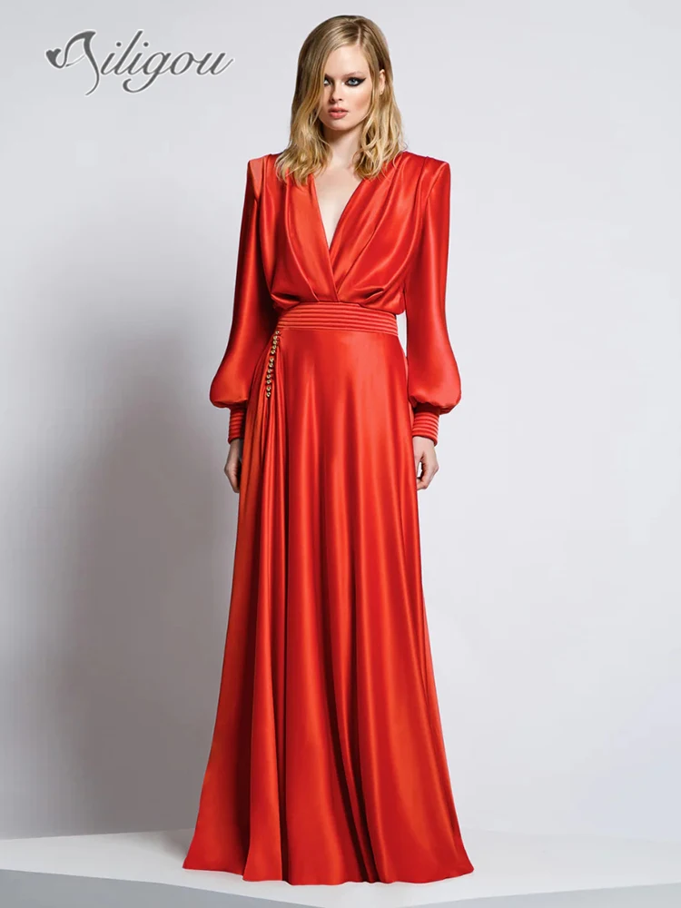 Ailigou 2023 New Autumn Women's Sexy V-Neck Pleated Lantern Sleeves Long Dress with Tunneled Waist Elegant Celebrity Party Dress
Ailigou 2023 New Autumn Women's Sexy V-Neck Pleated Lantern Sleeves Long Dress with Tunneled Waist Elegant Celebrity Party Dress