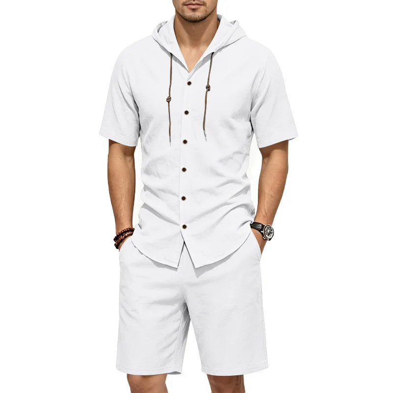 Men's Hooded Shirts Sets Summer Solid Color Linen Loose Casual Sets Short Sleeve Shirt+Shorts Beach Hooded Breathable Suit Men
Men's Hooded Shirts Sets Summer Solid Color Linen Loose Casual Sets Short Sleeve Shirt+Shorts Beach Hooded Breathable Suit Men
