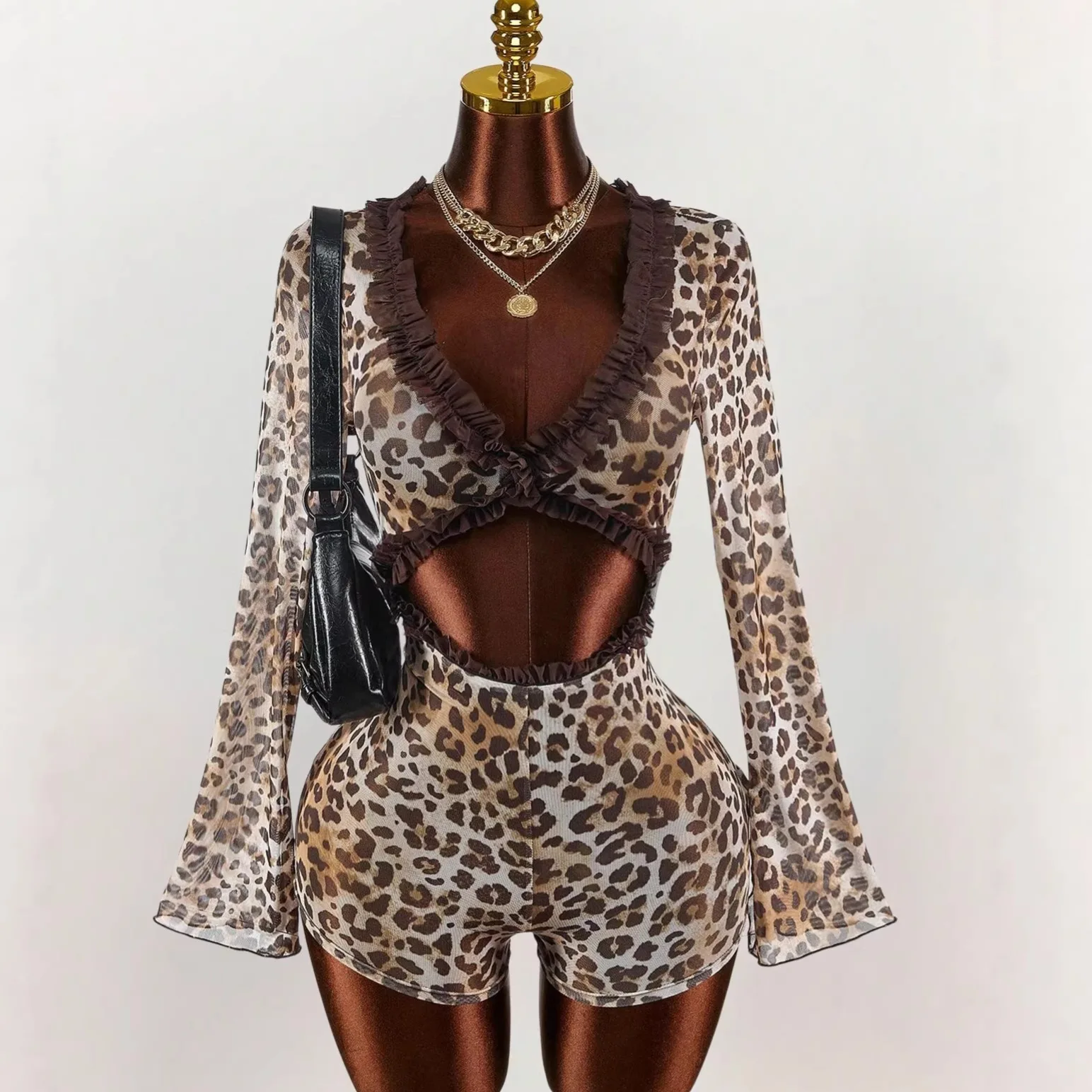 New Slim-fit Sexy Hot Lace Trim Leopard Print Mesh Hollow-out Jumpsuit
New Slim-fit Sexy Hot Lace Trim Leopard Print Mesh Hollow-out Jumpsuit