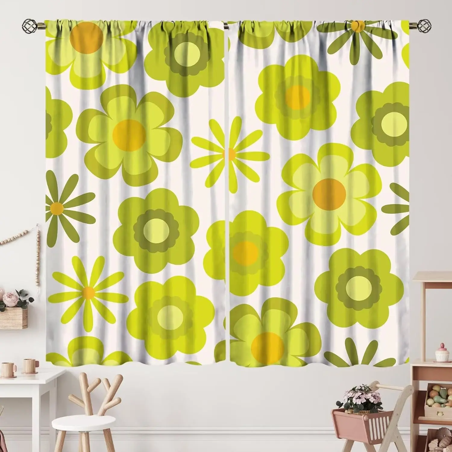70S Cute Floral Curtains Retro Groovy Yellow and Lime Green Flowers 1970's 60's Style Summer and Spring Rod Pocket 2 Panel Set
70S Cute Floral Curtains Retro Groovy Yellow and Lime Green Flowers 1970's 60's Style Summer and Spring Rod Pocket 2 Panel Set