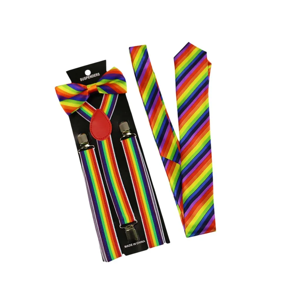 3pcs Rainbow Suspenders Colorful Elastic Unisex Adjustable Strap Clip Striped Trouser Belt Bow Tie Party Accessories For Men
3pcs Rainbow Suspenders Colorful Elastic Unisex Adjustable Strap Clip Striped Trouser Belt Bow Tie Party Accessories For Men