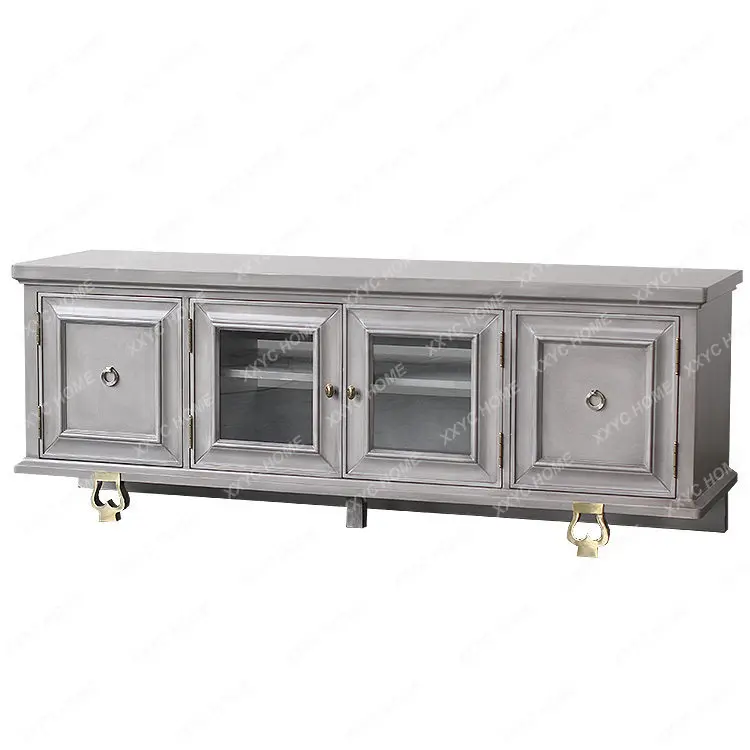 Modern simple TV cabinet antique old champagne solid wood engraved metal foot TV cabinet
Modern simple TV cabinet antique old champagne solid wood engraved metal foot TV cabinet