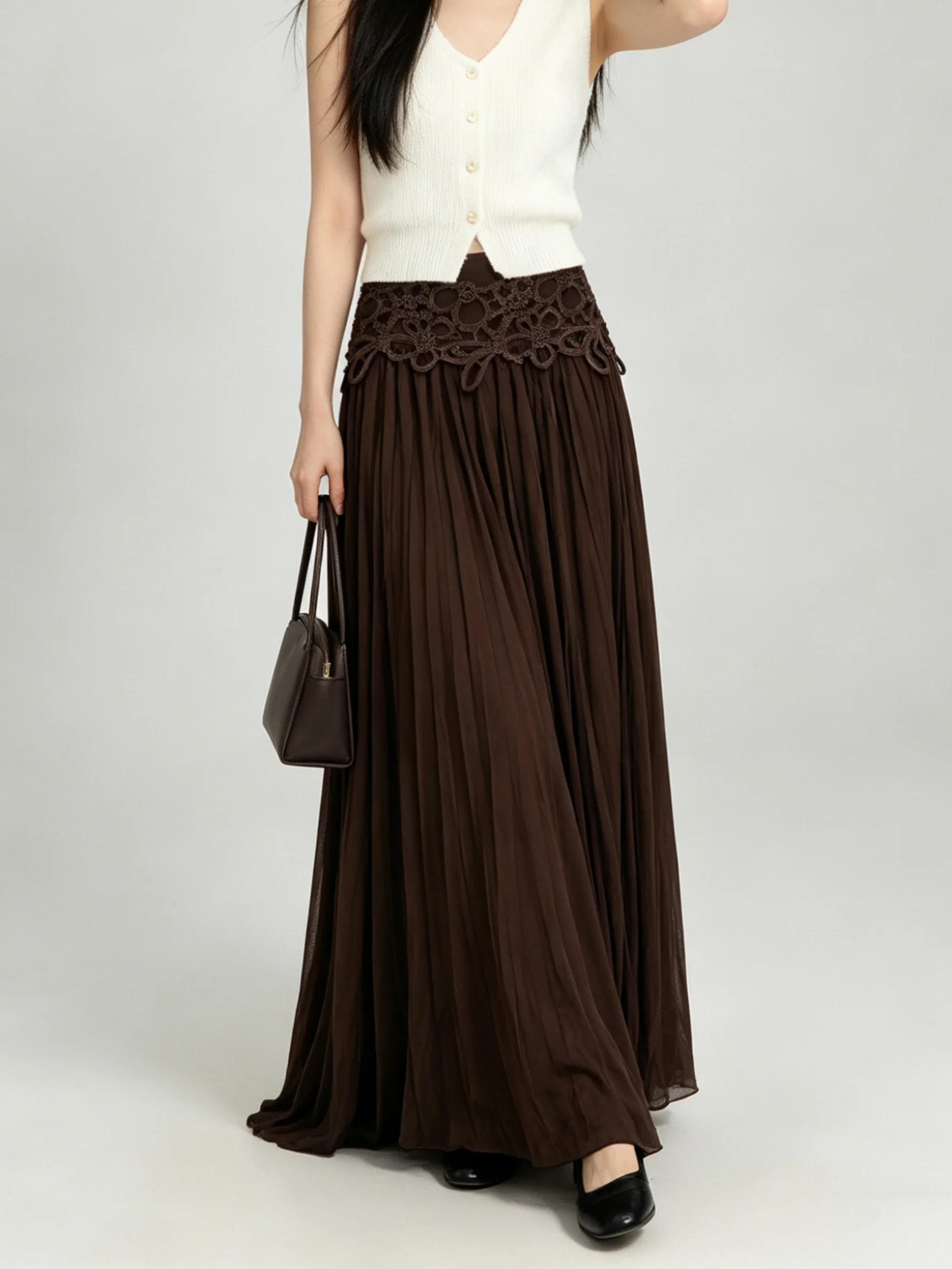 Chic Korean Style Lace Splice A-Line Skirt Low Waist Slimming Pleated Long Skirt Wide Hem Ageless Versatile Women's Skirt
Chic Korean Style Lace Splice A-Line Skirt Low Waist Slimming Pleated Long Skirt Wide Hem Ageless Versatile Women's Skirt